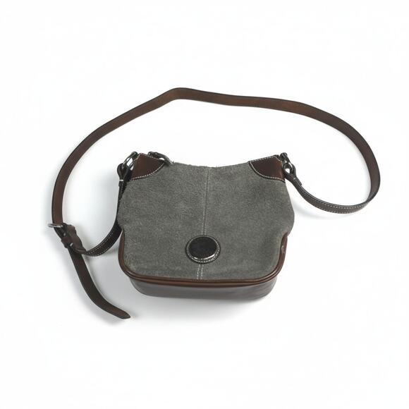 Dooney & Bourke Crossbody Purse Adj Strap Brown Leather/Gray Suede Vintage Purse - Picture 2 of 16